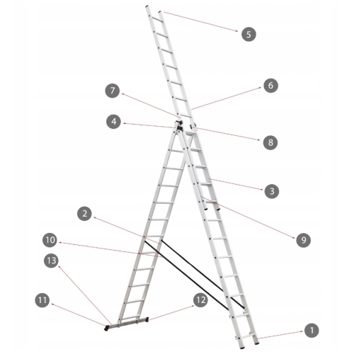 Sterke aluminium ladder 3x12 8m universeel